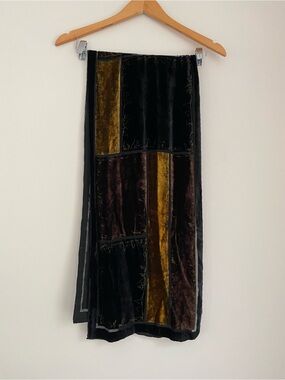 Vintage scarf velvet patchwork-style dark jewel tones golden-yellow panel